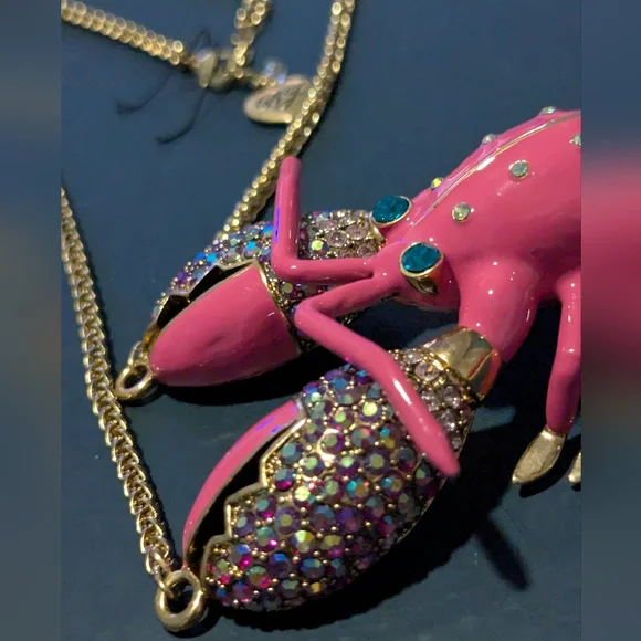 Betsey Johnson Pink and Gold Lobster Necklace - Picture 10 of 14